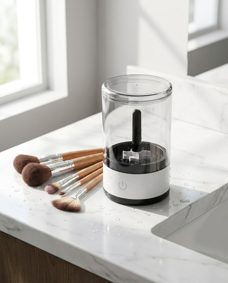 Nettoyeur de pinceaux de maquillage mise en scène marketing Lookzuri