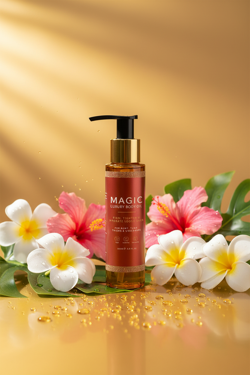 Huile Corporelle Magic Glow – visuel lifestyle Pinterest